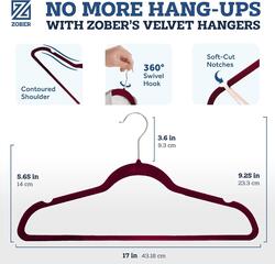 Zober Premium Quality Space Saving Luxurious Velvet Hangers Strong and Durable Hold Up to 10 Lbs  360 Degree Chrome Swivel Hook  Ultra Thin Non Slip Suit Hangers Royal Red Burgundy  50 Pack.