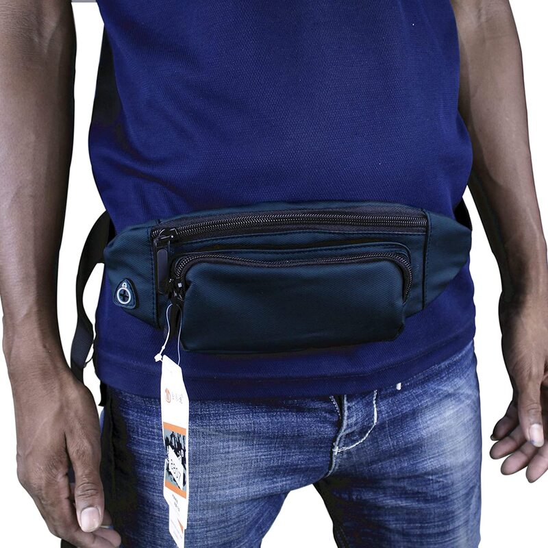 Yanek Running Belt Pouch Waist Bag with Adjustable Straps for Workout, Running, Hiking, Navy Blue