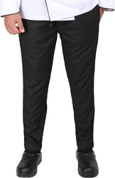 Yanek Plain Elastic Waist & Drawstring Unisex Trousers Chef Pants, 30/Extra Small, Black