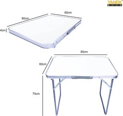 Yanek Foldable Camping Table, Wooden Top with Alloy Steel Frame & Bracket, 80 x 60cm, White