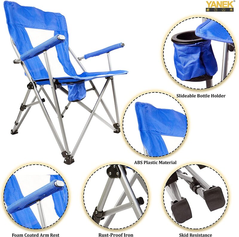 Yanek Foldable Heavy-Duty Chair with Carry Bag, Blue