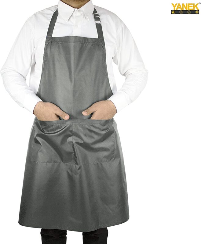Yanek Waterproof Adjustable Bib Unisex Chef Kitchen Apron with Pockets, Grey