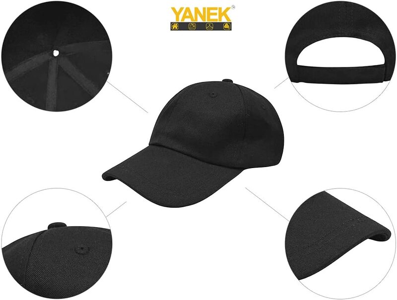 Yanek Plain Cotton Unisex Baseball Cap, Black