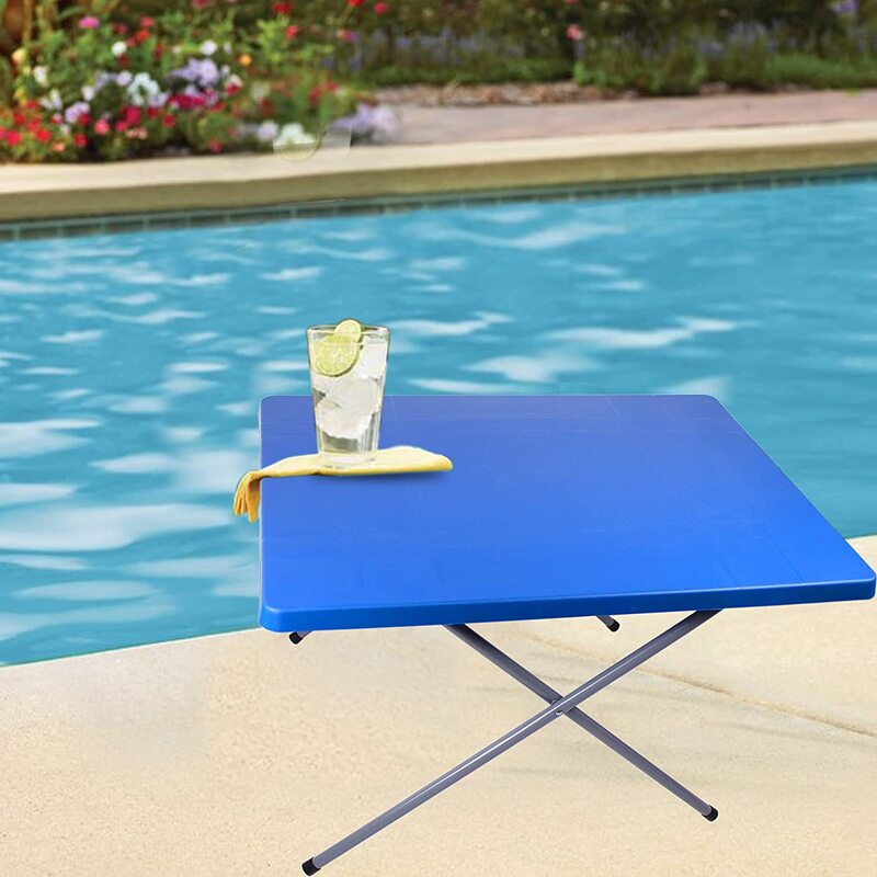 Yanek Foldable Camping Table, Plastic Top with Alloy Steel Frame, 80 x 60cm, Blue