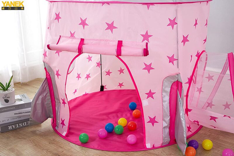 Yanek 3-Piece Kids Castle, Crawling Tunnel & Ball Pool Play Tent, Pink