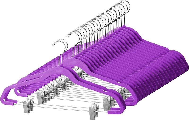 

Zober Velvet Hangers with Clips Pack of 20 Metal Clip Hangers for Pants Notched Purple Velvet Skirt Hangers for Pants, Skirts, Suits, Dresses & Shir