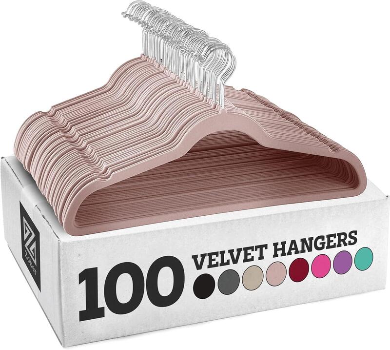 Zober Velvet Hangers 100 Pack - Heavy Duty Blush Hangers for Coats, Pants & Dress Clothes - Non Slip Clothes Hanger Set - Space Saving Felt Hangers for Clothing