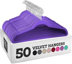 Zober Velvet Hangers 50 Pack  Heavy Duty Purple Hangers for Coats Pants & Dress Clothes  Non Slip Clothes Hanger Set  Space Saving Felt Hangers for Clothing