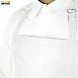 Yanek Waterproof Adjustable Bib Unisex Chef Kitchen Apron with Pockets, White