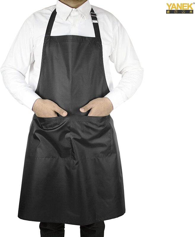 Yanek Waterproof Adjustable Bib Unisex Chef Kitchen Apron with Pockets, Black