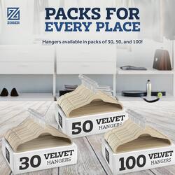 Zober Velvet Hangers 30 Pack - Heavy Duty Ivory Hangers for Coats, Pants & Dress Clothes - Non Slip Clothes Hanger Set - Space Saving Felt Hangers for Clothing