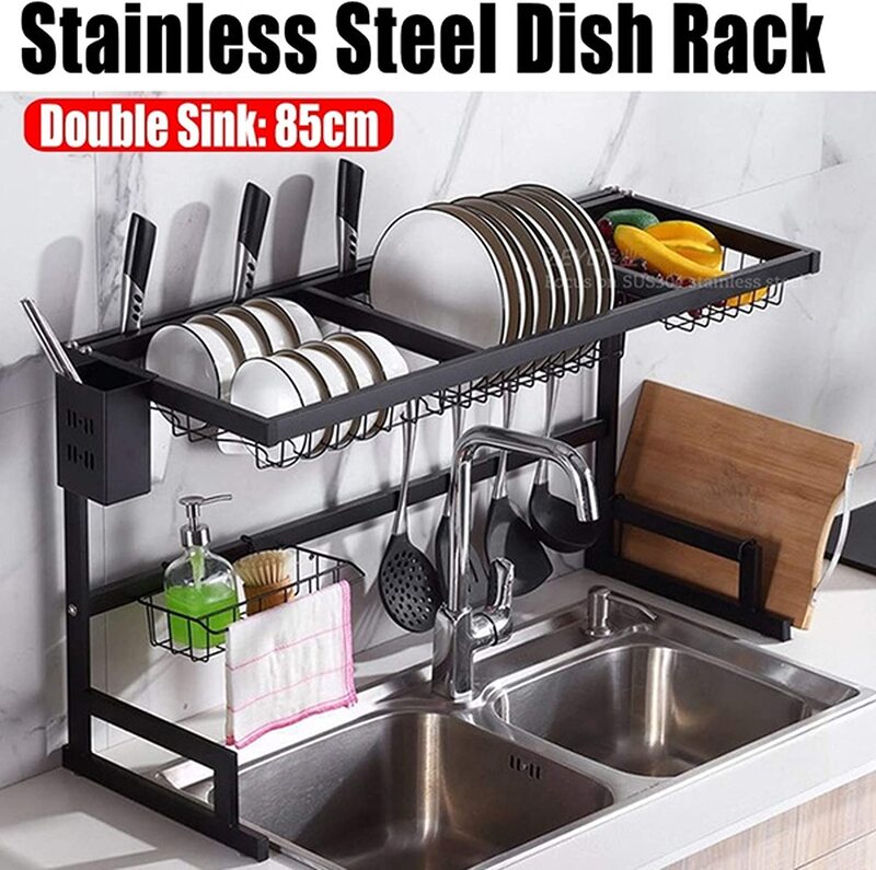 Stainless Steel Over Sink Dish Drying Rack, Black