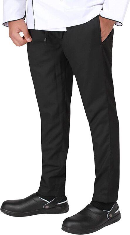 

Yanek Plain Elastic Waist & Drawstring Unisex Trousers Chef Pants, 32/Small, Black