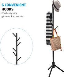 Zober Premium Free Standing Wooden Coat Rack with 6 Hooks, Black