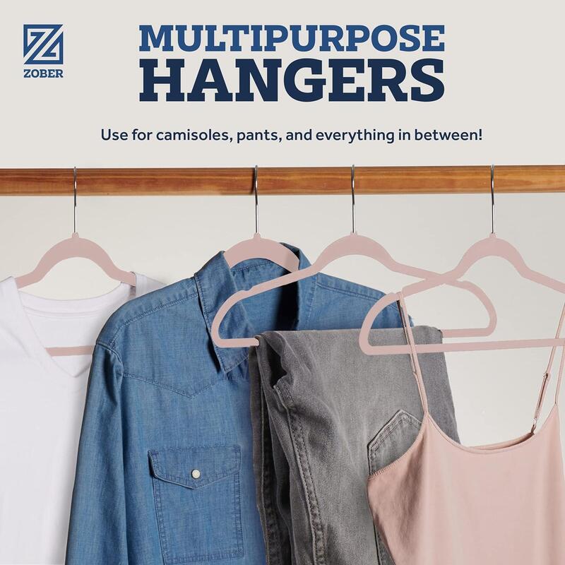 ZOBER Non-Slip Velvet Hangers, Suit Hangers 50 Pack Ultra Thin Space Saving 360 Degree Swivel Hook Strong and Durable Clothes Hangers Hold Up-to 10 Lbs, for Coats Jackets, Pants Blush/Light Pink