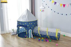 Yanek 3-Piece Kids Castle, Crawling Tunnel & Ball Pool Play Tent, Blue