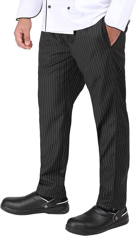 

Yanek Striped Pattern Elastic Waist & Drawstring Unisex Trousers Chef Pants, 34/Medium, Black