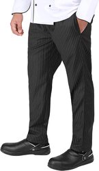 Yanek Striped Pattern Elastic Waist & Drawstring Unisex Trousers Chef Pants, 30/Extra Small, Black