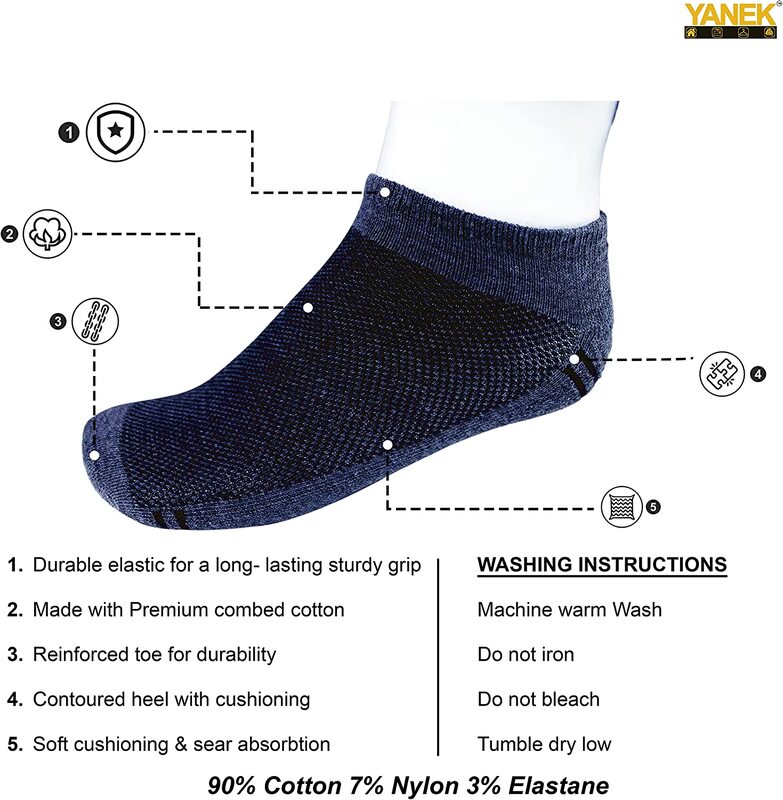 Yanek Basic Low Cut Ankle Socks for Sports, Athletics, 5 Pairs, Multicolour