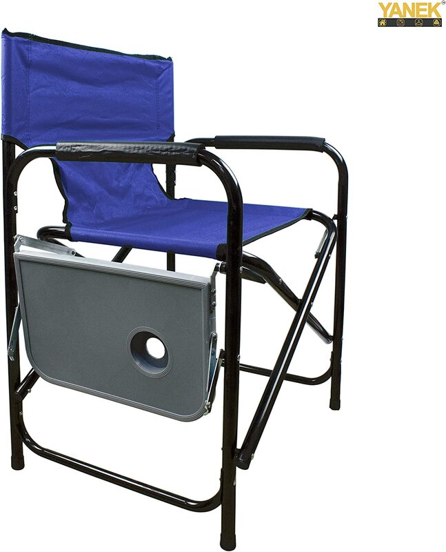 Yanek Portable & Foldable Chair with Cup Holder, Navy Blue