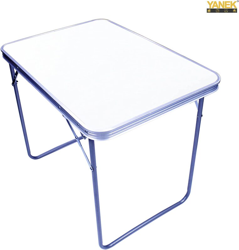 Yanek Foldable Camping Table, Wooden Top with Alloy Steel Frame & Bracket, 70 x 50cm, White