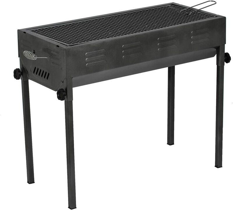 Outdoor & Indoor Family Barbecue Grill with Adjustable Legs and Charcoal Catcher, Black