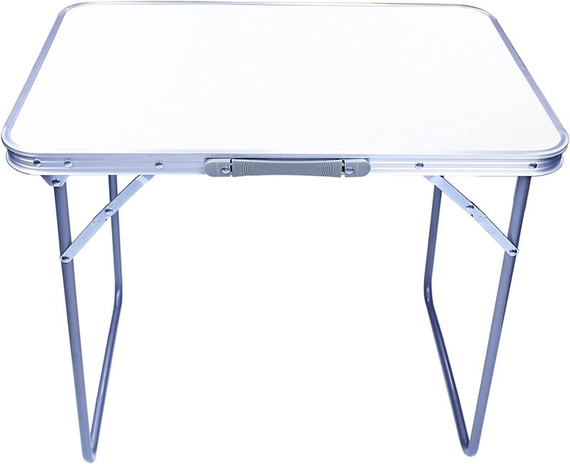 Yanek Foldable Camping Table, Wooden Top with Alloy Steel Frame & Bracket, 80 x 60cm, White