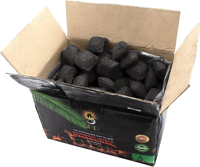 Yanek Coconut Shell Long Lasting BBQ Charcoal Briquettes, 5 Kg, Black