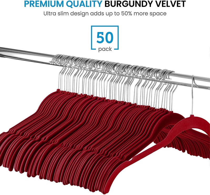 Premium Velvet Shirt Hangers 50 Pack Non Slip Clothes Hangers, Ultra Slim Hangers Gain 50 Closet Space, 360° Swivel Hook, Clothes Hangers for Tops, Dress Shirts, Blouses, Strappy Dresses, Delicates
