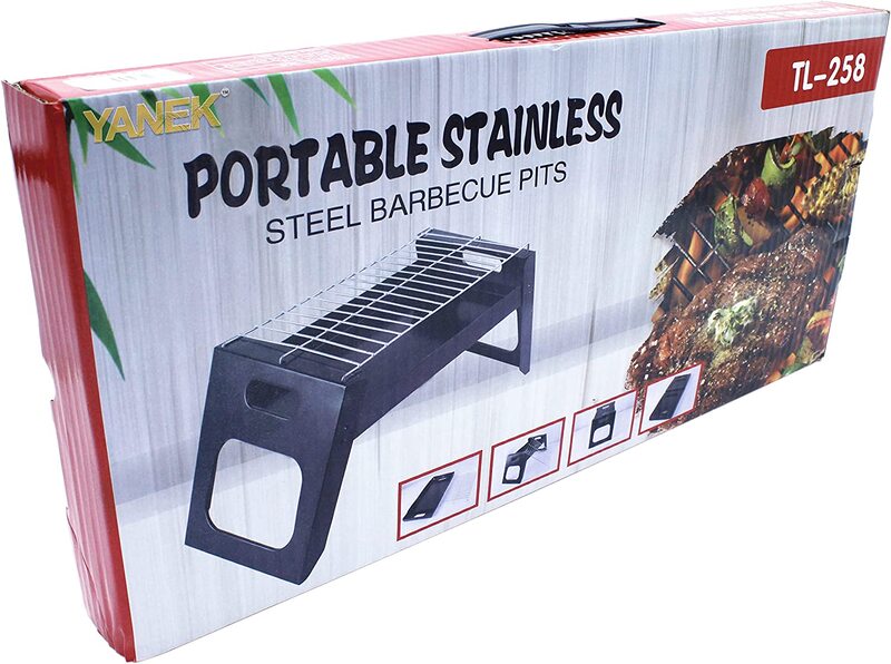 Yanek Stainless Steel Foldable Portable BBQ Grill, Black