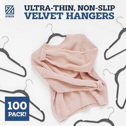 ZOBER Nonslip Velvet Hangers  Suit Hangers 100 pack Ultrathin Space Saving 360 Degree Swivel Hook Strong and Durable Clothes Hangers Hold Up to 10 lb for Coats Jackets Pants & Dress Clothes