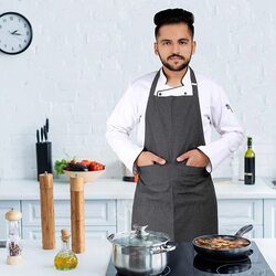 Yanek Adjustable Bib Unisex Chef Kitchen Apron with Pockets, Grey