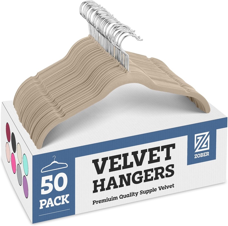 Premium Velvet Shirt Hangers 50 Pack Non Slip Clothes Hangers, Ultra Slim Hangers Gain 50 Closet Space, 360° Swivel Hook, Clothes Hangers for Tops, Dress Shirts, Blouses, Strappy Dresses, Delicates