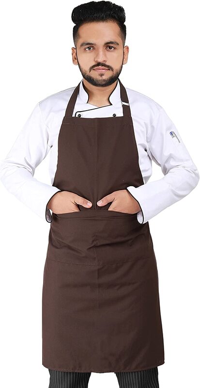 Yanek Adjustable Bib Unisex Chef Kitchen Apron with Pockets, Brown