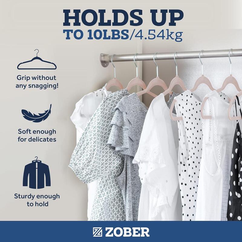 Zober Velvet Hangers 100 Pack - Heavy Duty Blush Hangers for Coats, Pants & Dress Clothes - Non Slip Clothes Hanger Set - Space Saving Felt Hangers for Clothing