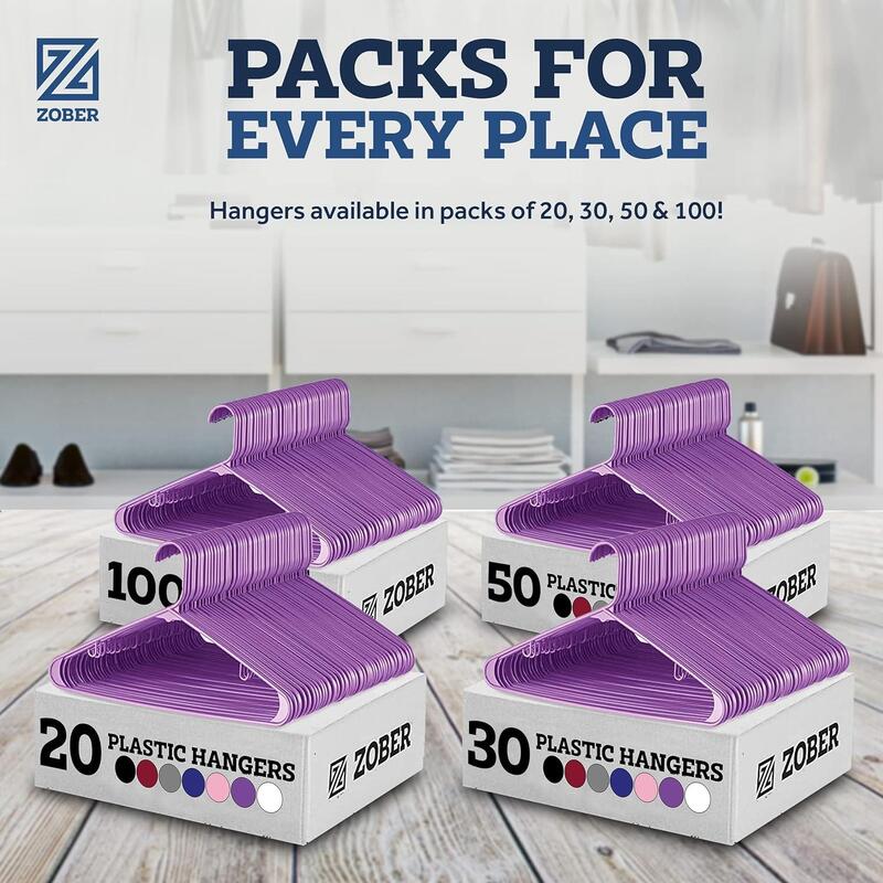 Zober Plastic Hangers 50 Pack  Purple Plastic Hangers  Space Saving Clothes Hangers for Shirts Pants & for Everyday Use Clothing Hangers with Hooks