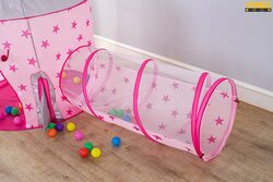 Yanek 3-Piece Kids Castle, Crawling Tunnel & Ball Pool Play Tent, Pink