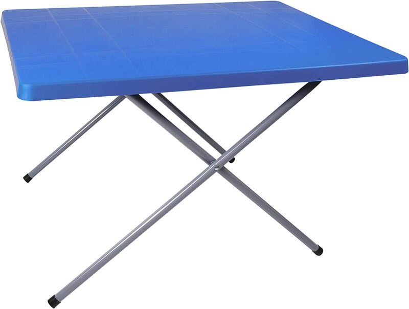 Yanek Foldable Camping Table, Plastic Top with Alloy Steel Frame, 80 x 60cm, Blue