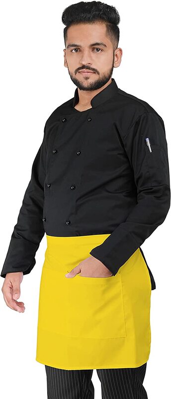Yanek Adjustable Unisex Chef Kitchen Short Apron with Pockets, Yellow