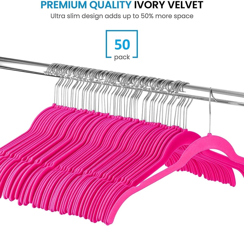 Premium Velvet Shirt Hangers 50 Pack Non Slip Clothes Hangers, Ultra Slim Hangers Gain 50% Closet Space, 360° Swivel Hook, Clothes Hangers for Tops, Dress Shirts, Blouses, Strappy Dresses, Delicates