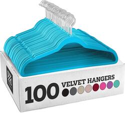 Zober Premium Quality Space Saving Luxurious Velvet Hangers Strong and Durable Hold Up to 10 Lbs 360 Degree Chrome Swivel Hook  Ultra Thin Non Slip Suit Hangers Royal Turquoise  100 Pack