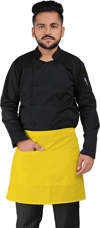 Yanek Adjustable Unisex Chef Kitchen Short Apron with Pockets, Yellow