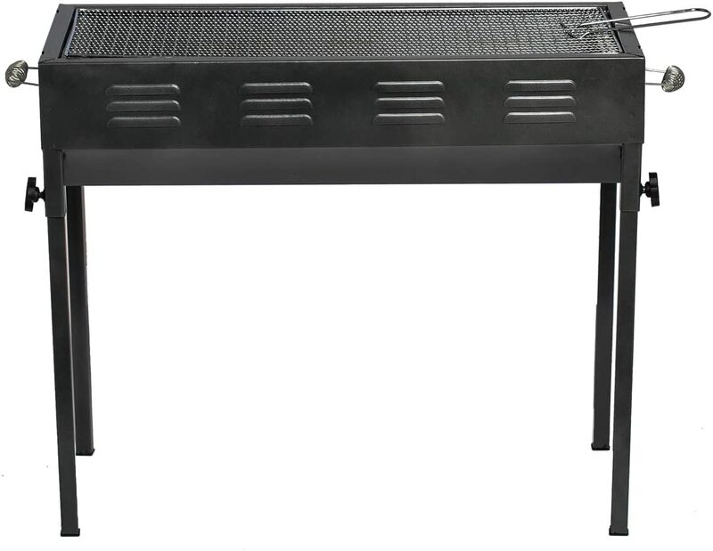Outdoor & Indoor Family Barbecue Grill with Adjustable Legs and Charcoal Catcher, Black