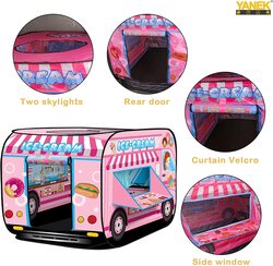 Yanek Foldable Ice Cream Truck Kids Play Tent with Portable Carry Bag, Pink
