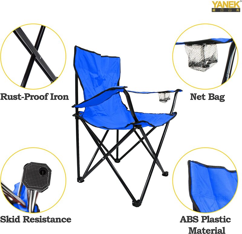 Yanek Folding Camping Chair with Cup Holder, Blue