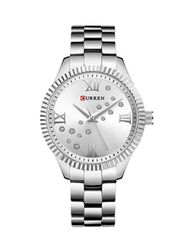 Curren Analog Watch for Women with Stainless Steel Band, Water Resistant, 9009, Silver