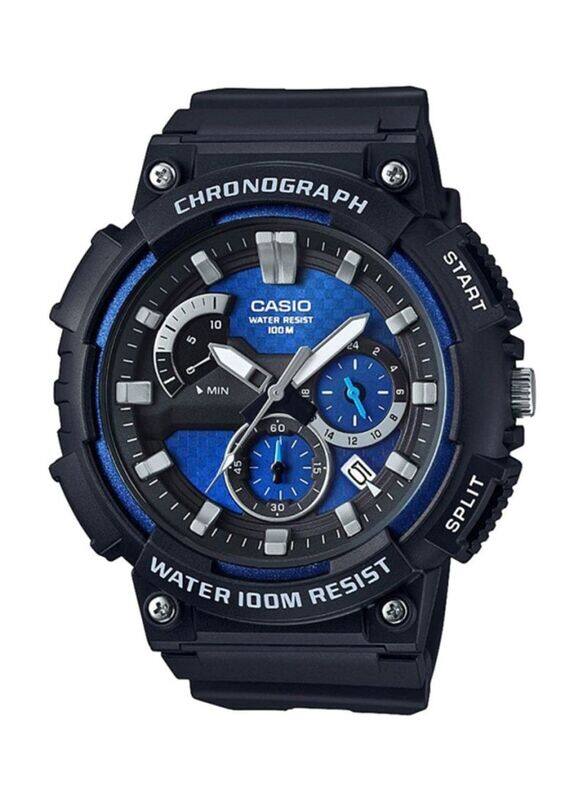 

Casio Youth Series Analog Watch for Men with Resin Band, Water Resistant and Chronograph, MCW-200H-2AV, Black-Blue