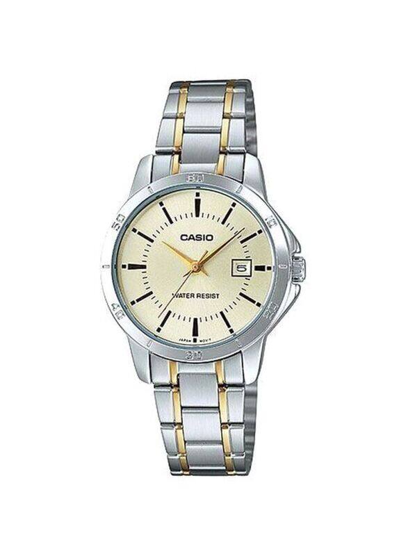 

Casio Dress Analog Watch for Women with Stainless Steel Band, Water Resistant, LTP-V004SG-9A, Silver/Gold-White