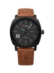 Curren Analog Watch for Men with Leather Band, Water Resistant & Chronograph, 8139, Brown/Black