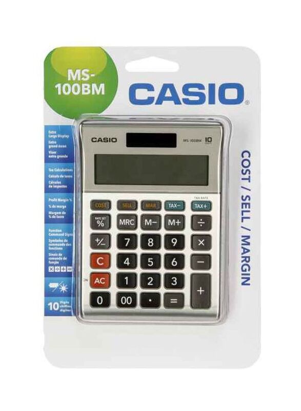 Casio 10-Digits Financial Calculator, MS100BM, Silver/Grey/Black